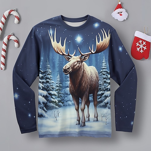 

Navidad Chico 3D Venados Camiseta Camisa Manga Larga Impresión 3D Otoño Invierno Deportes Moda Ropa de calle Poliéster Niños 3-12 años Cuello Barco Exterior Casual Diario Ajuste regular