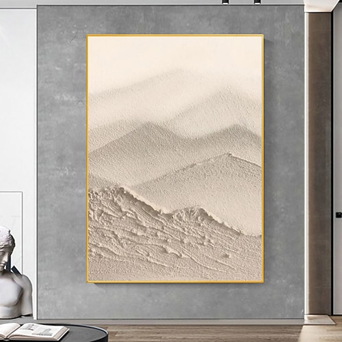 

Abstraktes Gemälde „Beige Berge"", handgemalt, großes beiges abstraktes Gemälde, Wandkunst, beige und weiße strukturierte Wandkunst für die Inneneinrichtung, gespannter Rahmen, fertig zum Aufhängen