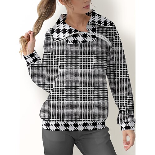 

Women's Golf Pullover Sweatshirt Dark Gray Long Sleeve Thermal Warm Top Plaid Fall Winter Golf Attire Clothes Outfits Wear Apparel