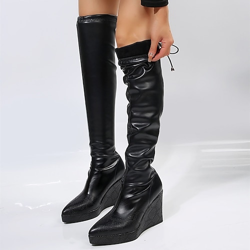 

Femme Bottes Bottes Moto Grandes Tailles Chaussures haussantes Extérieur du quotidien Couleur unie Cuissardes Hiver Hauteur de semelle compensée Bout rond Rétro Vintage Mode Décontractées Faux Cuir