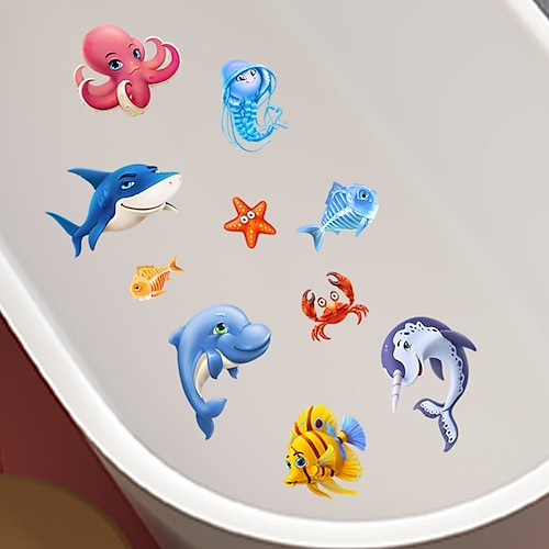 

Autocollant mural décoratif pour baignoire de salle de bains, motif de poisson de dessin animé, autocollant mural auto-adhésif imperméable et antidérapant, 6 pièces.