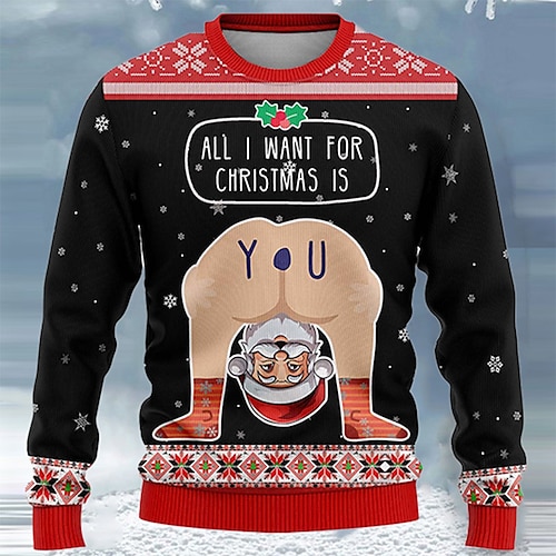 

Santa Claus Casual Men's Print Knitting Ugly Christmas Sweater Pullover Sweater Jumper Knitwear Outdoor Daily Vacation Christmas Long Sleeve Crewneck Sweaters Black Fall Winter S M L Sweaters