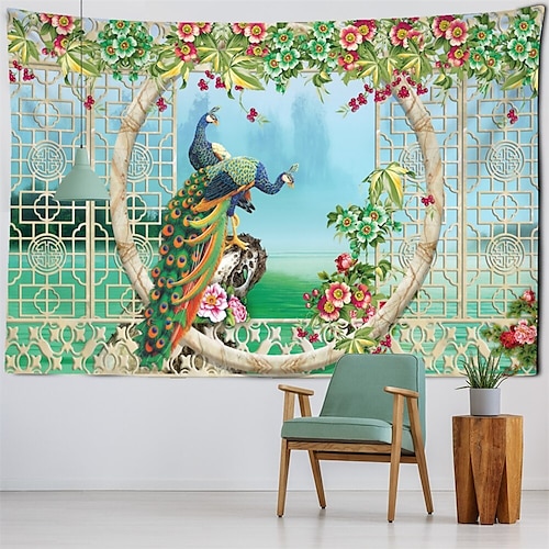 

Peacock Window Ring Hanging Tapestry Wall Art Large Tapestry Mural Decor Photograph Backdrop Blanket Curtain Home Bedroom Living Room Decoration