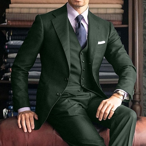 

Trajes de boda para hombre verde oscuro negro 3 piezas color liso corte entallado botonadura sencilla 1 botón 2023