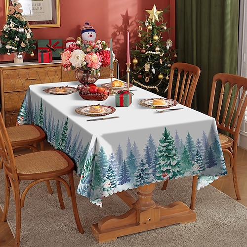 

Christmas Tablecloth Rectangle Waterproof and Oil Resistant, Wrinkle Winter Christmas Decor Table Cover for Dining Patry