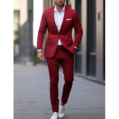 

Costumes de mariage et de noël pour hommes, 2 pièces, couleur unie, coupe cintrée, simple boutonnage, un bouton, 2023