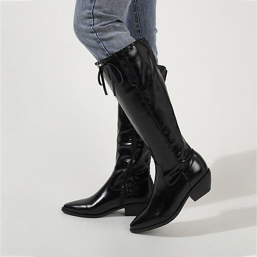 

Mujer Botas Botas de Moto Botas de trabajo Botas de Equitación Exterior Diario Botas hasta la rodilla Con Cordón Tacón Plano Dedo redondo Vintage Casual Minimalismo Cuero Sintético Cremallera Color