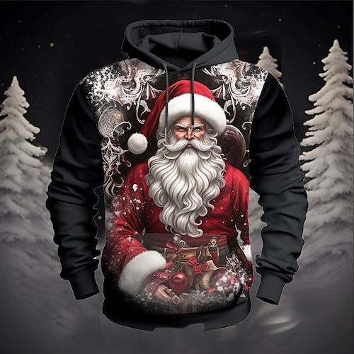 

Graphic Santa Claus Fashion Daily Basic Men's 3D Print Hoodie Pullover Christmas Sports Outdoor Holiday Hoodies Black Red Rose Red Hooded Print Front Pocket Spring Fall Designer