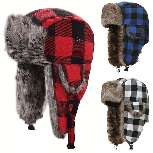 

Chapéu de caçador de pelúcia engrossado de inverno para homens e mulheres, chapéu de esqui para ciclismo ao ar livre, chapéu quente à prova de vento com abas de orelha