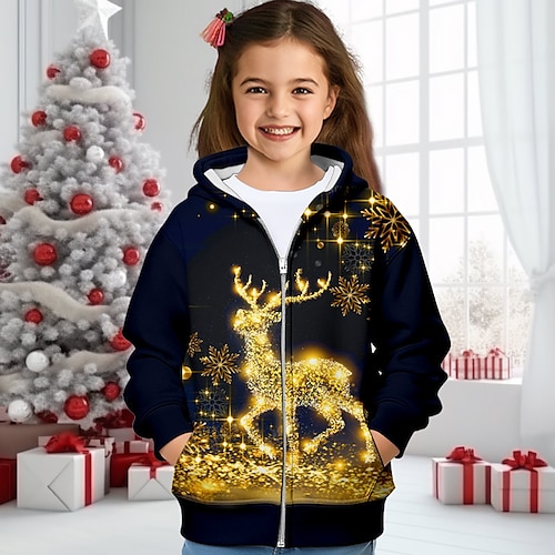 

Weihnachten Mädchen 3D Jeder Kapuzenshirt Mantel Oberbekleidung Langarm 3D-Druck Herbst Winter Aktiv Modisch Kuschelig Polyester kinderkleidung 3-12 Jahre Outdoor Casual Täglich Regular Fit