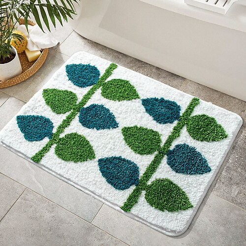 

Thickened Green Leaf Door Mat Bathroom Floor Mat Ultrafine Fiber Tufted Carpet Bathroom Entrance Water Absorption Anti Slip Door Mat Flocked Foot Mat