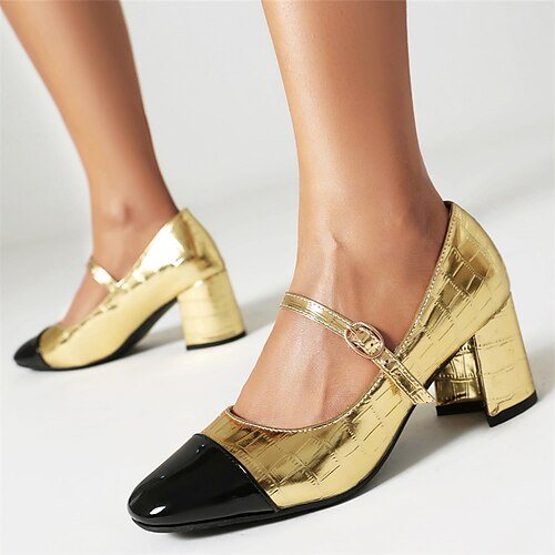 

Mujer Tacones Mary Jane Fiesta Oficina Hebilla Tacón Cuadrado Dedo cuadrada Elegante Moda PU Tira de tobillo Bloque de color Plateado Rojo Dorado