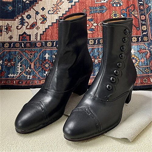 

Mulheres Botas Botas de botão Tamanhos Grandes Sapatos vintage Festa Escritório Diário Salto Sabrina Ponta Redonda Elegante Casual Minimalismo Linho Couro Sintético Côr Sólida Bloco de cor Preto