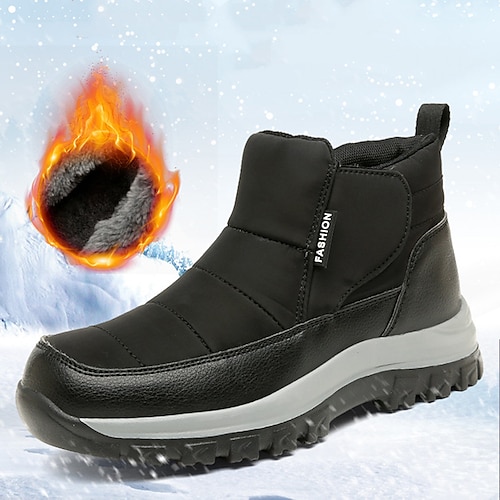 

Men's Women's Boots Snow Boots Waterproof Boots Plus Size Outdoor Daily Solid Color Fleece Lined Booties Ankle Boots Winter Flat Heel Round Toe Plush Casual Comfort Hiking Walking PU Magic Tape Wine