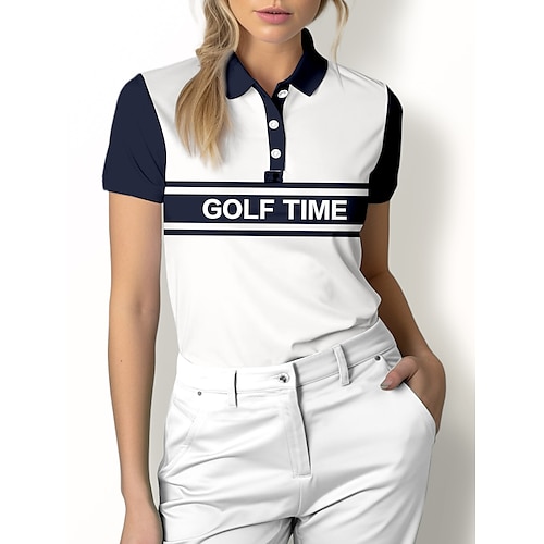 

Femme T-shirt POLO Chemise de golf Polo boutonné Respirable Séchage rapide Evacuation de l'humidité Manche Courte Vêtements de golf Top Standard Lettre Eté Tennis Le golf Pickleball