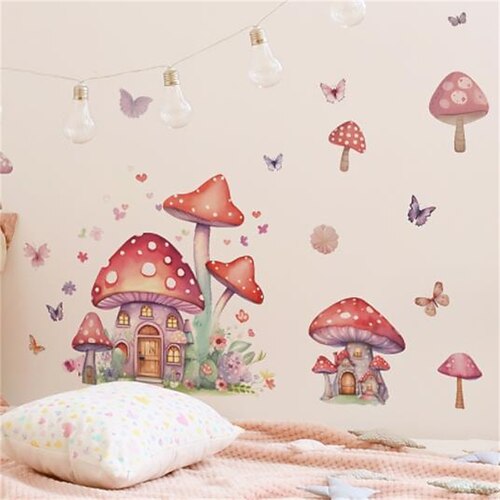 

Pink Mushroom Wall Sticker Small House Children's Bedroom Wall Beautification Decoration Wall Sticker