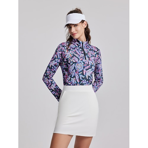 

Femme T-shirt POLO Chemise de golf Respirable Séchage rapide Evacuation de l'humidité manche longue Vêtements de golf Top Standard Zippé Col Montant Floral Printemps Automne Tennis Le golf Pickleball