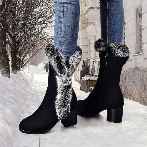 

Damen Stiefel Schneestiefel Übergrössen Stiefel mit Absatz Outdoor Täglich Feste Farbe Innenfutter aus Fleece Kniehohe Stiefel Winter Blockabsatz Runde Zehe Elegant Vintage Plüsch Kunstpelz