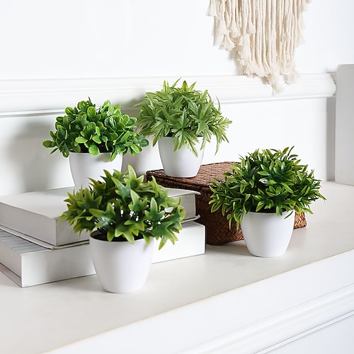 

4pcs Small Fake Plant Greenery Potted Plant Cute Indoor Faux Plant Houes Office Table Desk Bathroom Decor Plants