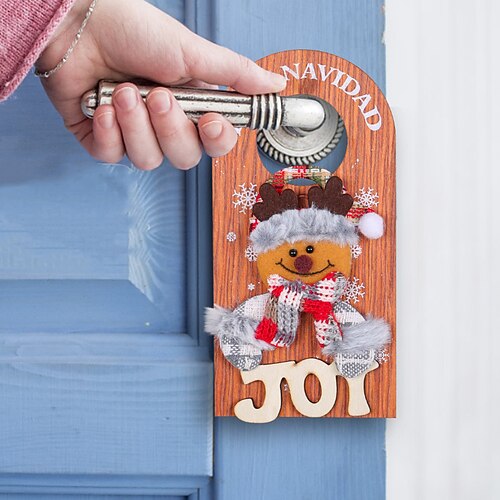 

Novo pingente de maçaneta de porta de desenho animado de natal requintado pingente de etiqueta de madeira quente atmosfera alegre acessórios de decoração