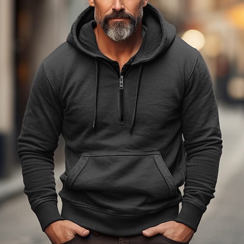 

Homme Sweat à capuche Sweat à capuche quart zippé Noir Bleu Marron Vert Café Capuche Plein Poche Sport Loisir du quotidien Vacances Vêtement de rue Frais Décontractées Printemps Automne Vêtement