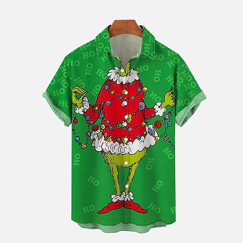 

Christmas Shirts Santa Claus Grinch Abstract Casual Men's Shirt Outdoor Christmas Street Fall Turndown Short Sleeve Black Purple Green S M L