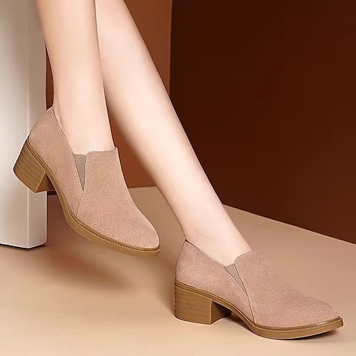 

Women's Heels Plus Size Outdoor Daily Solid Color Block Heel Chunky Heel Round Toe Punk Vintage Casual Faux Suede Elastic Band Black Pink Khaki