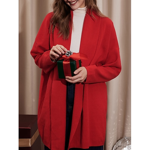 

Gilet Cardigan Femme A côtes Tricoter Ouvrir le devant Polyester Tricoté Automne Hiver Longue Extérieur Intérieur Noël Mode Décontractées Flexible manche longue Couleur unie Rouge S M L