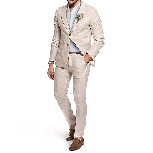 

Costumes en lin Homme Mariage à la plage Ensemble 2 pièces Vert pomme Rose Claire Bleu Ciel Couleur Pleine Coupe Sur-Mesure Droit deux boutons 2023