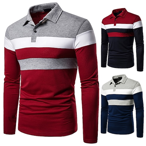 

Men's Polo Shirt Golf Shirt Casual Daily Classic Collar Classic Long Sleeve Business Color Block Solid Colored Patchwork Regular Fit Red / White Black / Gray Navy Blue Polo Shirt