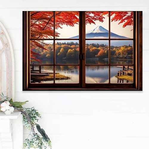 

Landscape Wall Art Canvas Autumn Scenery With False Windows Prints and Posters Landscape Pictures Decorative Fabric Painting For Living Room Pictures No Frame