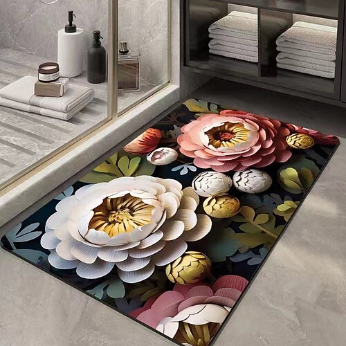 

New 3D Lotus Diatom Mud Floor Mats for Home Bathrooms, Chinese Style Flower Floor Mats, Non slip Quick Drying Water Absorbent Mats for Bathrooms