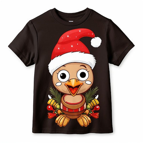 

Christmas Boys 3D Chick Shirt Short Sleeve 3D Print Fall Active Sports Fashion Polyester Kids 3-12 Years Outdoor Casual Daily Regular Fit