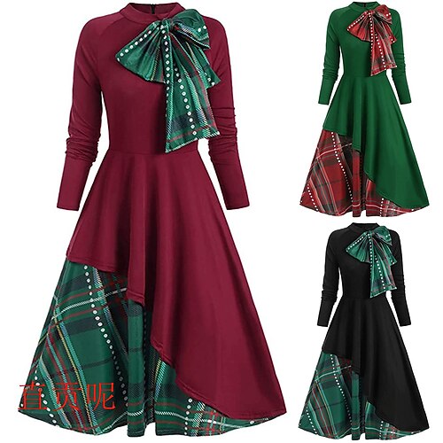 

Ausgefallenes Weihnachtskleid Damen 1950s Weihnachten Maskerade Heiligabend Erwachsene Party Weihnachten Silvester Polyester Kleid