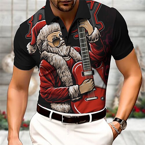 

Santa Claus Men's Abstract Print 3D Golf Polo Outdoor Daily Wear Streetwear Christmas Polyester Short Sleeve Turndown Polo Shirts Wine Green Autumn / Fall S M L Lapel Polo