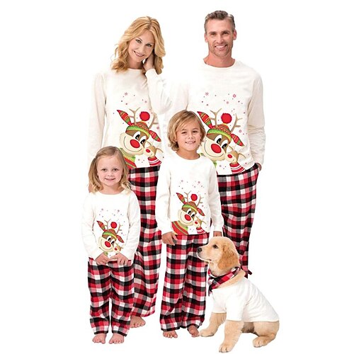 

Family Christmas Pajamas Animal Home Print White Long Sleeve Mommy And Me Outfits Active Matching Outfits