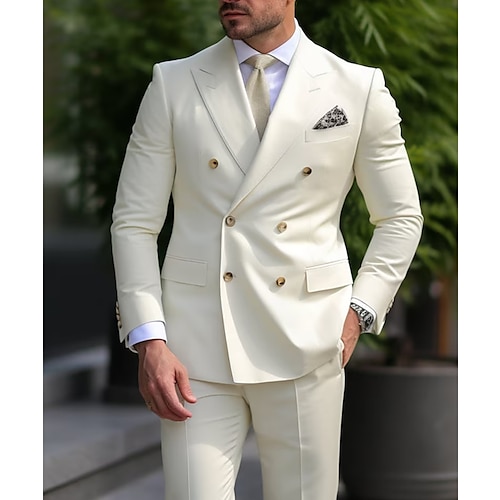 

Costume Homme Mariage Ensemble 2 pièces Ivoire Couleur Pleine Grandes Tailles Double Boutonnage à Six boutons 2023