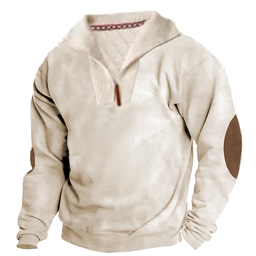 

Herren Sweatshirt Pullover Sweatshirt mit Viertelreißverschluss Beige Troyer Halber Reißverschluss Farbblock Patchwork Sport Natur Täglich Festtage Strassenmode Basic Brautkleider schlicht Frühling