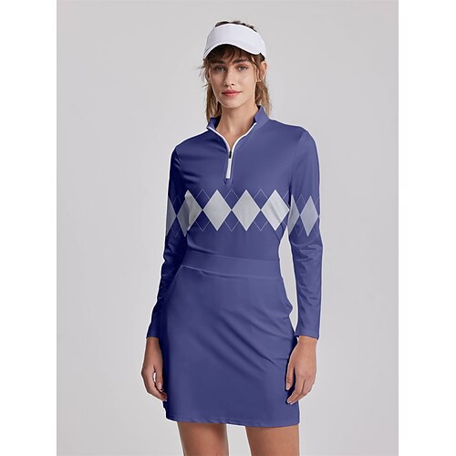 

Femme T-shirt POLO Chemise de golf Respirable Séchage rapide Evacuation de l'humidité manche longue Vêtements de golf Top Standard Zippé Col Montant Plaid Printemps Automne Tennis Le golf Pickleball