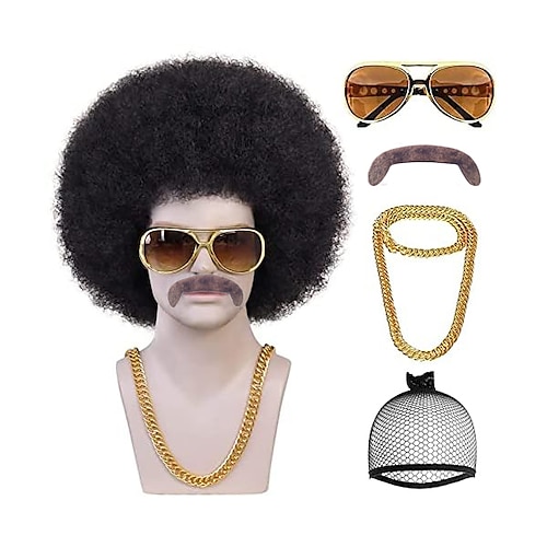 

5pcs perruque afro mens disco perruque noire perruque des années 70 pour hommes perruque des années 80 pour hommes perruque courte bouclée perruque à bascule perruque punk pour hommes garçons fête