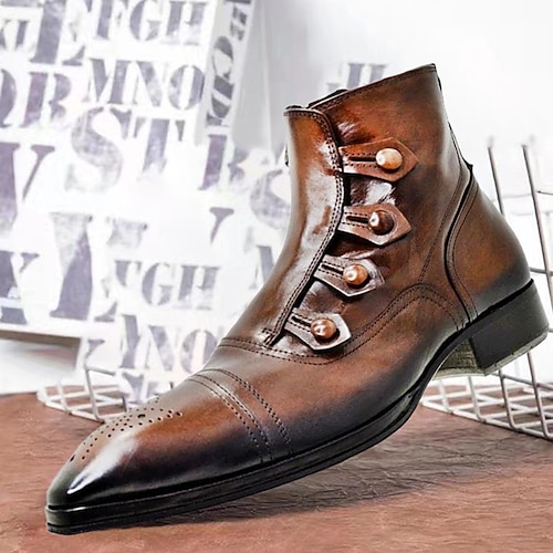 

Homens Botas Botas de botão Sapatos formais Sapatos de vestir Caminhada Negócio Casual Formais Diário Escritório e Carreira Couro Ecológico Felpudo Aumentar a Altura Botas Cano Médio zíper Marron