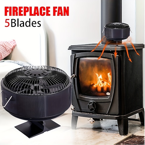 

5 Blades Fireplace Fan Heat Powered Stove Fan Log Wood Burner Fireplace Fan Wood Stove Fan Non Electric Fan For Wood Thermoelectric Fan Thanksgiving Halloween Christmas Gift Fall Winter Accessories