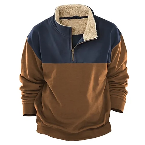 

Men's Sweatshirt Quarter Zip Sweatshirt Brown Half Zip Color Block Patchwork Sports Outdoor Daily Holiday Vintage Casual Thin fleece Fall Winter Clothing Apparel Hoodies Sweatshirts