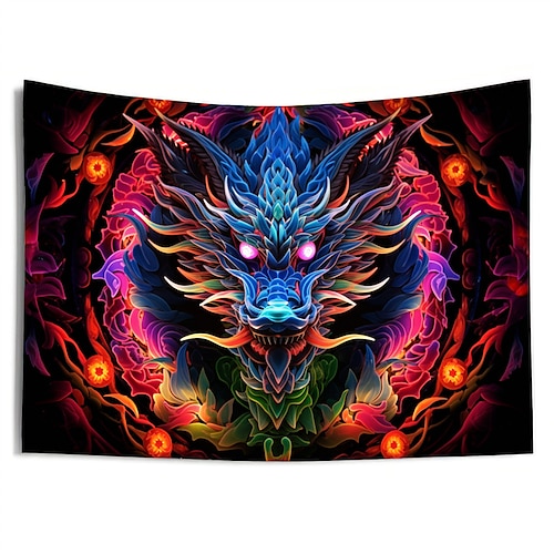  blacklight billedvev uv reaktiv glød i mørket glød party neon trippy tåkete drage dyr hengende billedvev veggkunst veggmaleri for stue soverom