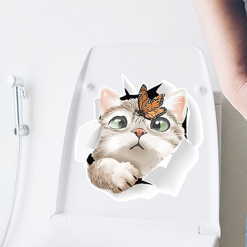 

1 peça adesivos decorativos de parede para assento de vaso sanitário de gato de desenho animado adesivos removíveis para banheiro.