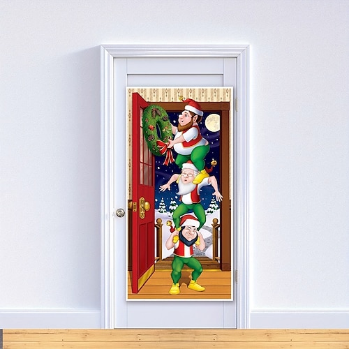 

Christmas Elfs Xmas Door Covers Door Tapesty Door Curtain Decoration Backdrop Door Banner for Front Door Farmhouse Christmas Holiday Party Decor Supplies