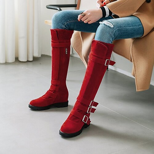 

Femme Bottes Bottes de motard Chaussures en daim Grandes Tailles Extérieur du quotidien Bottes genou Boucle Talon Plat Bout rond Rétro Vintage Décontractées Minimalisme Faux suède Fermeture Couleur