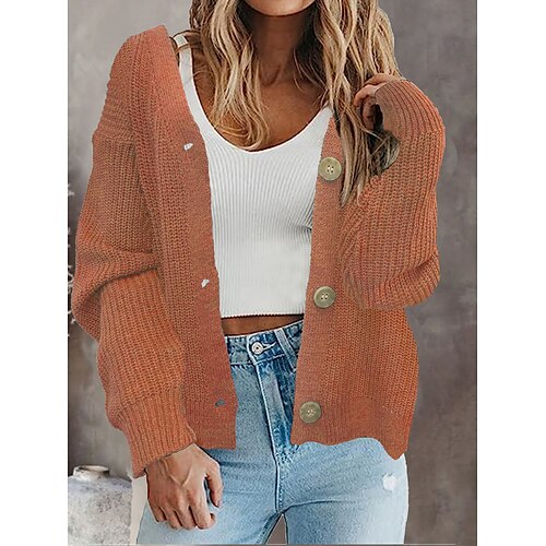 

Women's Cardigan V Neck Crochet Knit Polyester Button Knitted Fall Winter Regular Outdoor Daily Going out Fashion Streetwear Casual Long Sleeve Solid Color off white Blue Orange S M L