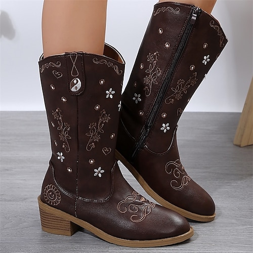 

Femme Bottes Bottes Cow boy Grandes Tailles Bottes de cow-girl Extérieur du quotidien Bottes mi-mollet Hiver Talon bloc Talon Bottier Bout pointu Rétro Vintage Minimalisme Style industriel