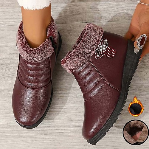 

Mulheres Botas Botas de Neve Tamanhos Grandes Ao ar livre Diário Forrada com Fleece Botas Botas Tornozelo Plataforma Sem Salto Ponta Redonda Elegante Vintage Sensual Couro Ecológico zíper Preto